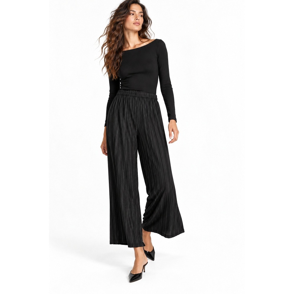 H&M Black Plisse Wide Leg Pants High Waisted Pleated Trousers XS NWT